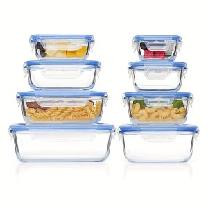 8 Pack Premium Glass Food Storage Containers - Airtight, Leak-Proof, Microwave, Oven, Freezer and Dishwasher Safe - BPA Free, Stain-Resistant, Easy-Clean Design for Meal Prep and Bento Boxes