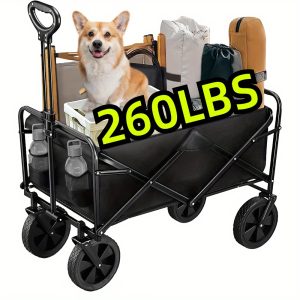 1pc Collapsible Foldable Wagon Cart, 220/330LBS Heavy Duty Utility Garden Cart With All-Terrain Wheels For Beach, Lawn, Sports, Camping, Black, 30"