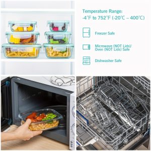 8 Pack Premium Glass Food Storage Containers - Airtight, Leak-Proof, Microwave, Oven, Freezer and Dishwasher Safe - BPA Free, Stain-Resistant, Easy-Clean Design for Meal Prep and Bento Boxes