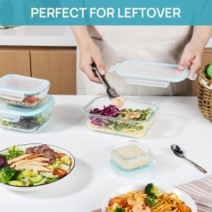 8 Pack Premium Glass Food Storage Containers - Airtight, Leak-Proof, Microwave, Oven, Freezer and Dishwasher Safe - BPA Free, Stain-Resistant, Easy-Clean Design for Meal Prep and Bento Boxes