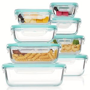 8 Pack Premium Glass Food Storage Containers - Airtight, Leak-Proof, Microwave, Oven, Freezer and Dishwasher Safe - BPA Free, Stain-Resistant, Easy-Clean Design for Meal Prep and Bento Boxes