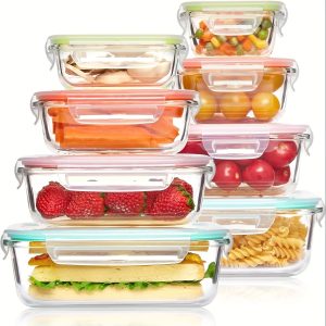 8 Pack Premium Glass Food Storage Containers - Airtight, Leak-Proof, Microwave, Oven, Freezer and Dishwasher Safe - BPA Free, Stain-Resistant, Easy-Clean Design for Meal Prep and Bento Boxes