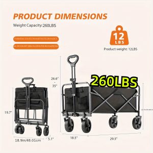 1pc Collapsible Foldable Wagon Cart, 220/330LBS Heavy Duty Utility Garden Cart With All-Terrain Wheels For Beach, Lawn, Sports, Camping, Black, 30"