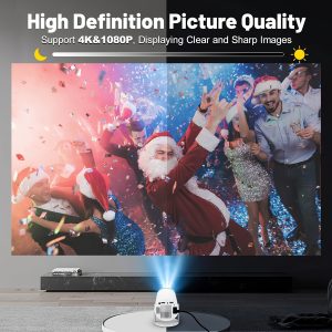 HY300 Pro Mini Portable Projector, 4K/260 ANSI Smart Projector With WiFi 6 BT 5.0, Screen Adjustment, 180 Degree Rotation, Home Video Projector Built-in Android 11.0 OS