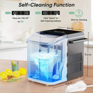 Countertop Ice Maker Machine With Handle, 26lbs In 24Hrs, 9 Ice Cubes Ready In 6 Mins, Auto-Cleaning Portable Ice Maker For Home/Kitchen/Camping, 11.57*11.42*8.74''