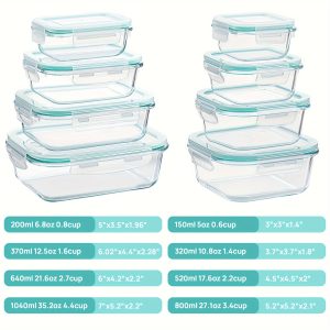 8 Pack Premium Glass Food Storage Containers - Airtight, Leak-Proof, Microwave, Oven, Freezer and Dishwasher Safe - BPA Free, Stain-Resistant, Easy-Clean Design for Meal Prep and Bento Boxes