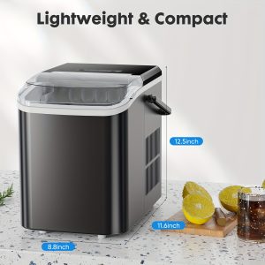 Countertop Ice Maker Machine With Handle, 26lbs In 24Hrs, 9 Ice Cubes Ready In 6 Mins, Auto-Cleaning Portable Ice Maker For Home/Kitchen/Camping, 11.57*11.42*8.74''