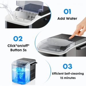 Countertop Ice Maker Machine With Handle, 26lbs In 24Hrs, 9 Ice Cubes Ready In 6 Mins, Auto-Cleaning Portable Ice Maker For Home/Kitchen/Camping, 11.57*11.42*8.74''