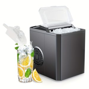 Countertop Ice Maker Machine With Handle, 26lbs In 24Hrs, 9 Ice Cubes Ready In 6 Mins, Auto-Cleaning Portable Ice Maker For Home/Kitchen/Camping, 11.57*11.42*8.74''