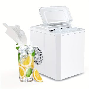 Countertop Ice Maker Machine With Handle, 26lbs In 24Hrs, 9 Ice Cubes Ready In 6 Mins, Auto-Cleaning Portable Ice Maker For Home/Kitchen/Camping, 11.57*11.42*8.74''